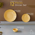 Mustard Marble Ceramic Dinner Set 12 Piece for Family of 4